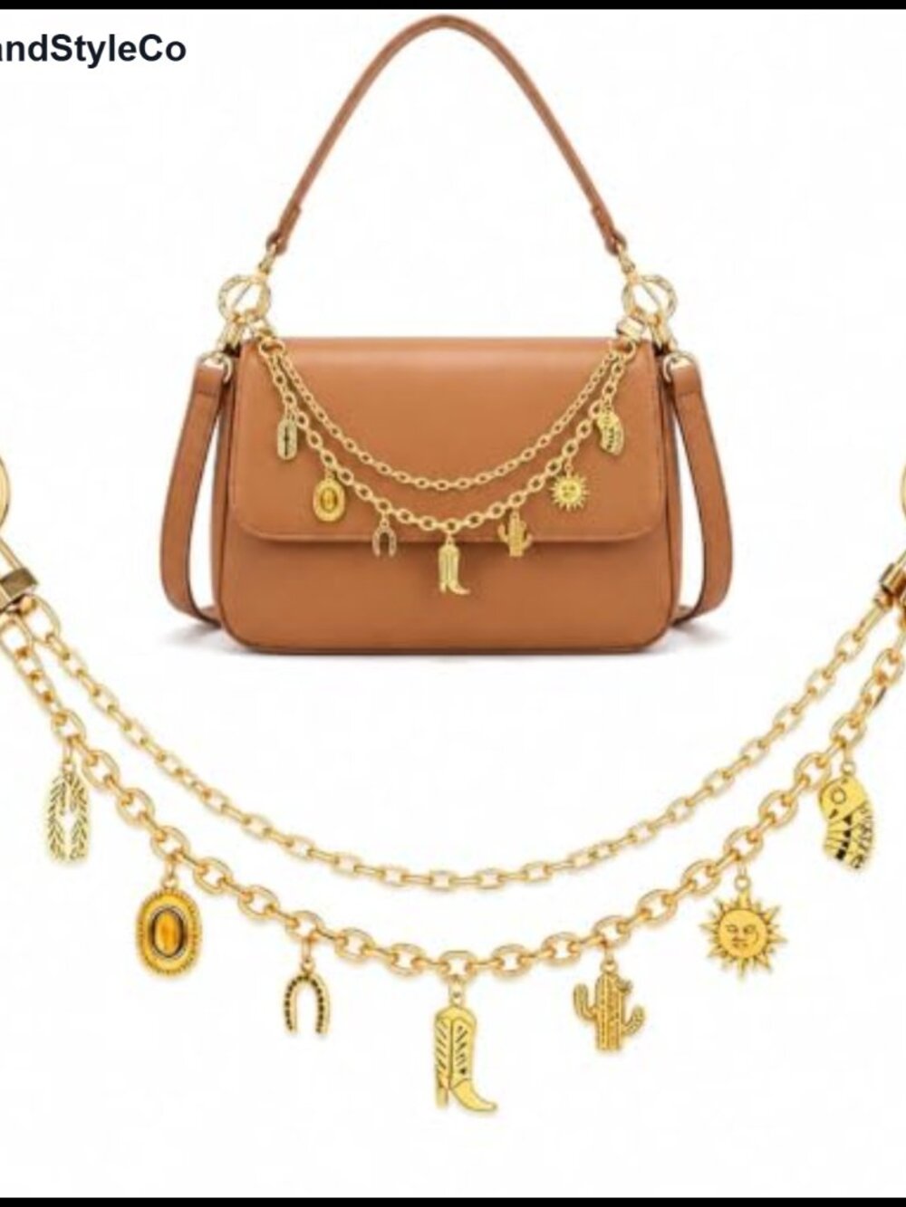 Western Boho Bag Charm Gold Tone Chain Purse Charms